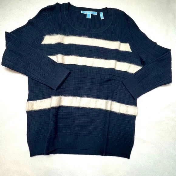Draper James Navy White Striped Crewneck Sweater Size L - Picture 2 of 8
